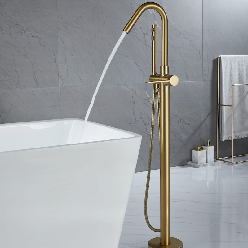 Floor Mounted 45''H Freestanding 360 Swivel Spout Bathtub Tub Filler With Handheld Showerhead