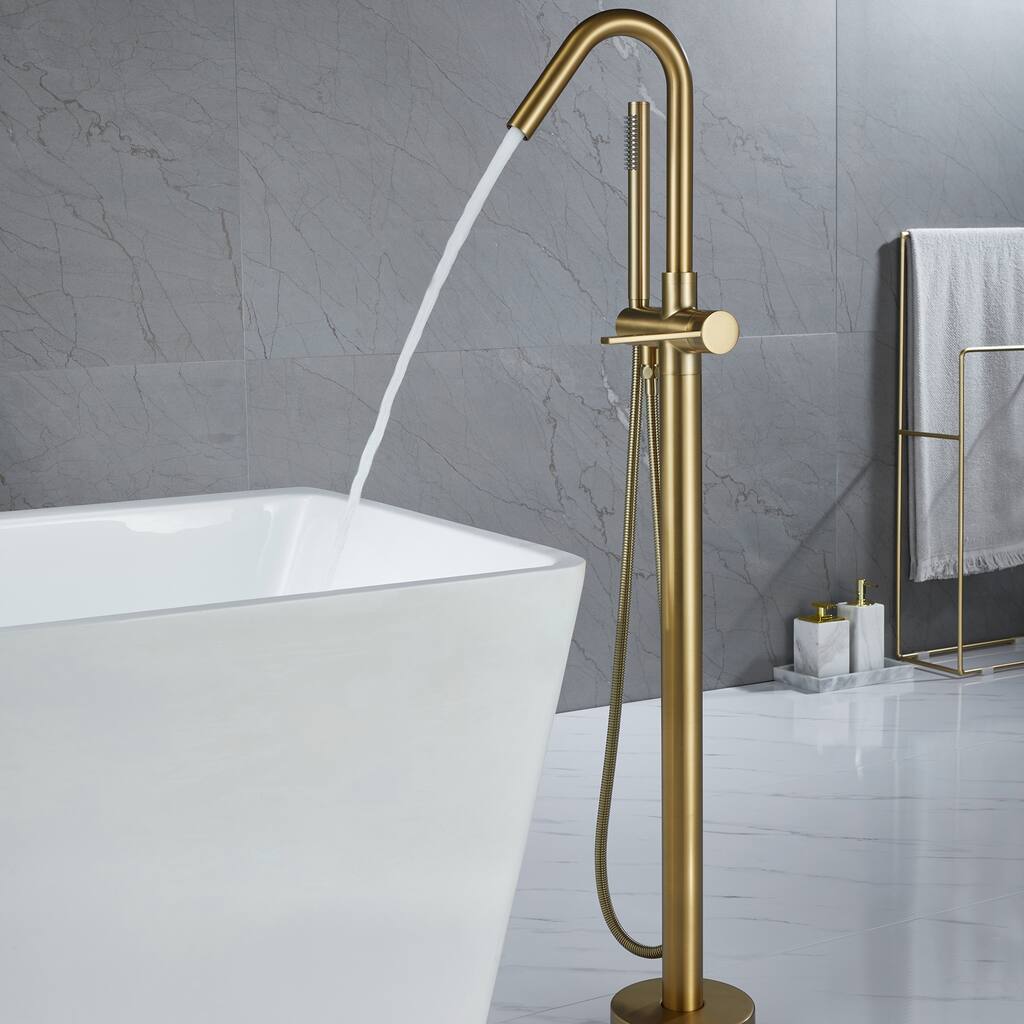 Modland Floor Mounted 45''H Freestanding 360 Swivel Spout Bathtub Tub Filler With Handheld Showerhead