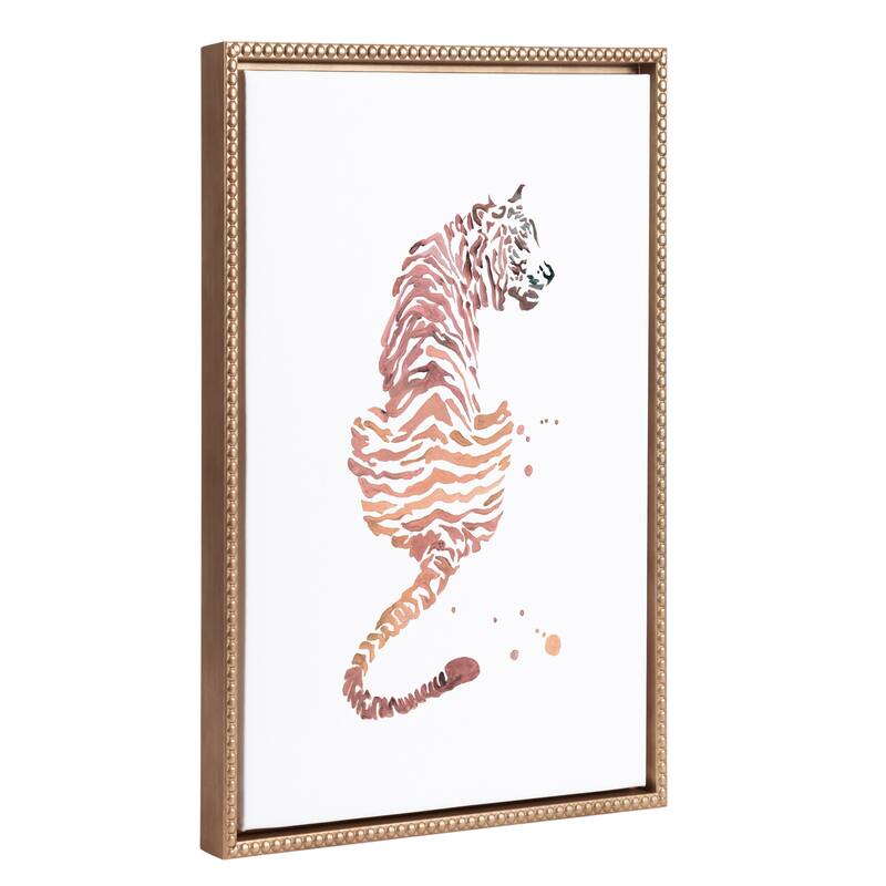 Kate and Laurel Sylvie Beaded Boho Tiger Framed Canvas by Viola Kreczmer - 18x24 - Gold