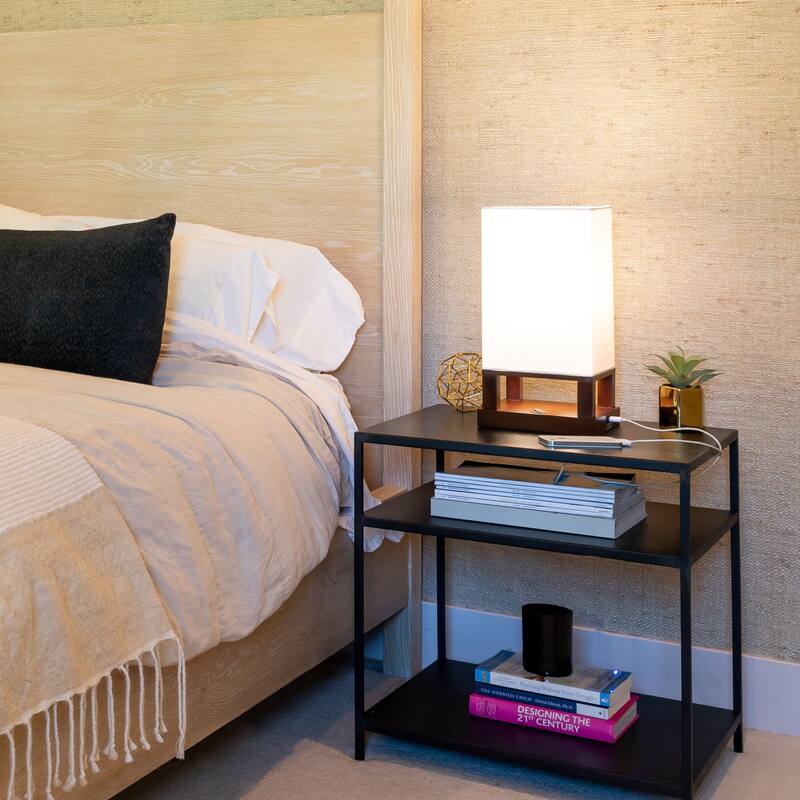 Brightech Maxwell 14 in. Havanah Brown Indoor Table Lamp with USB Port (2-Pack)