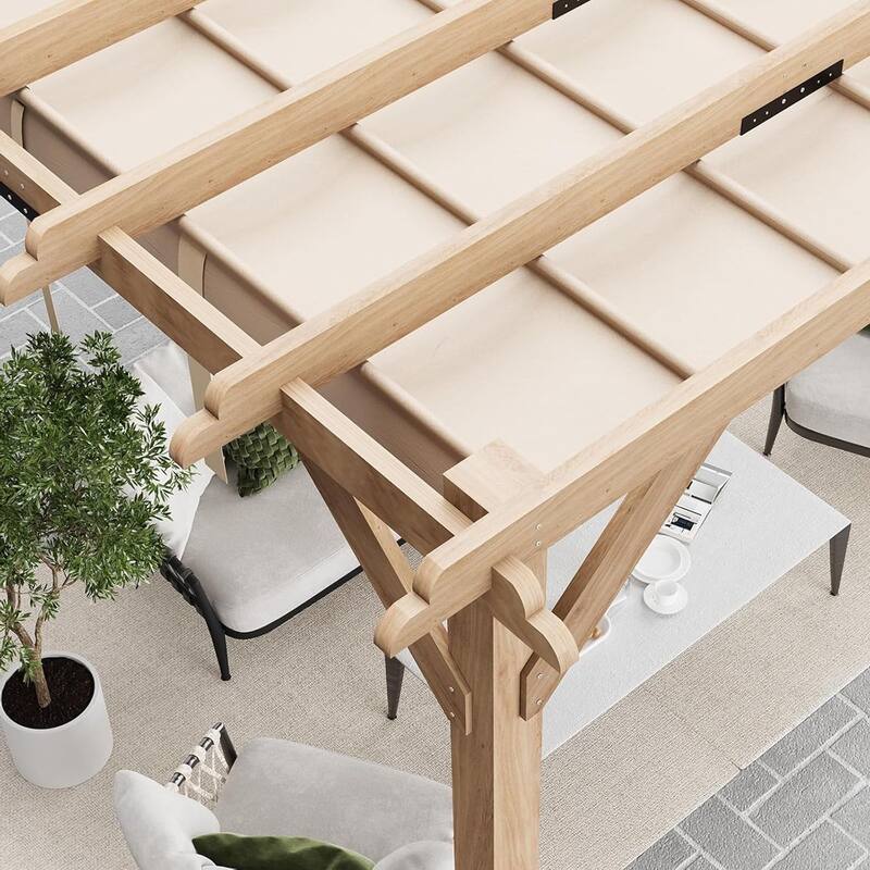 Cedar Wood Pergola with Retractable Oxford Fabric Roof