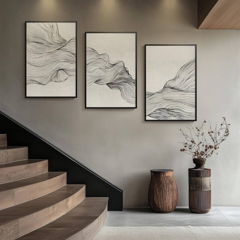Framed Black and Beige Abstract Wall Art
