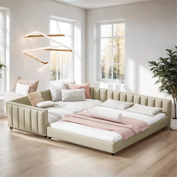 slide 2 of 20, Queen Size & Twin XL Size Upholstered Platform Bed, Mother & Child Bed