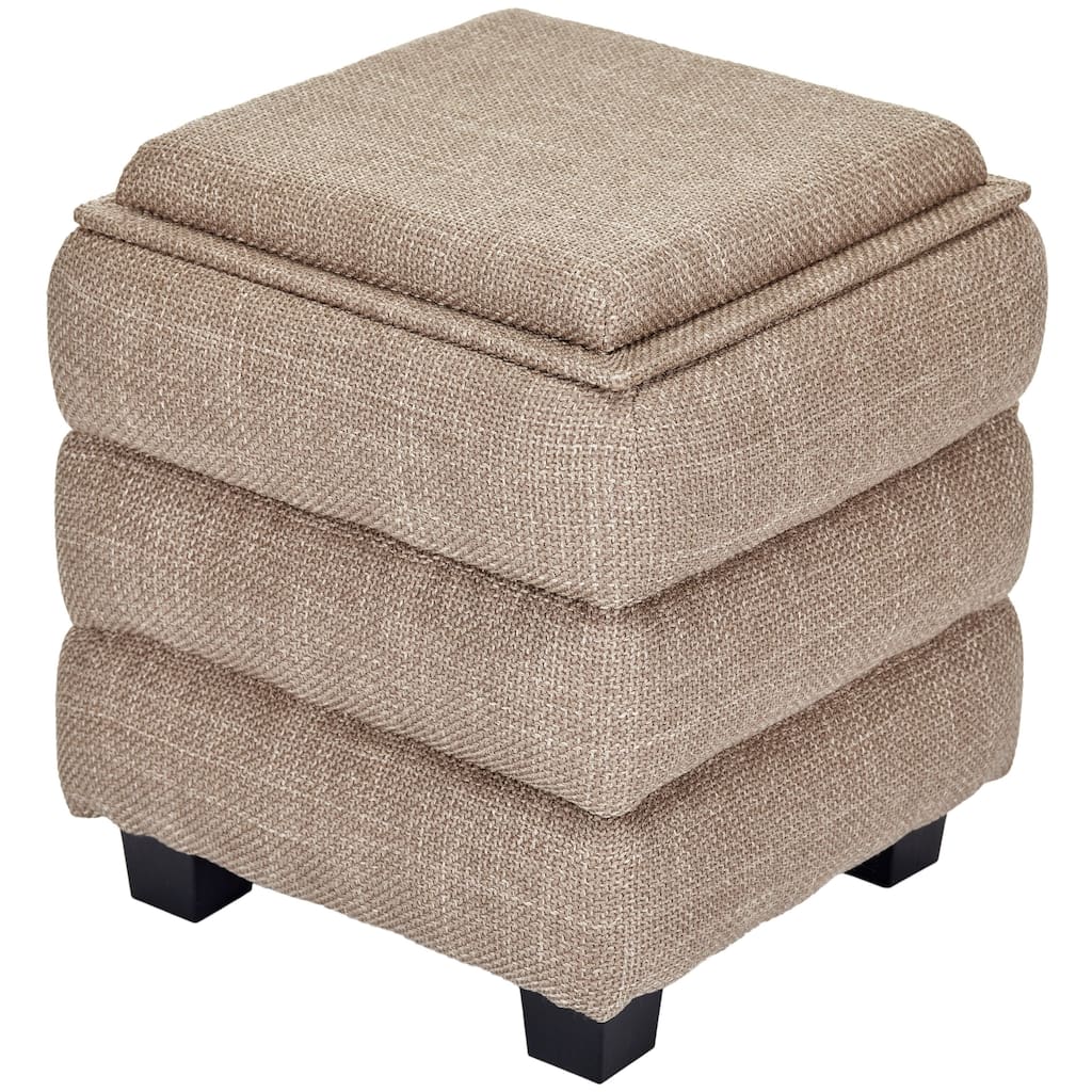 Modern Cube Ottoman with Tray Top and Hidden Storage Linen Seat