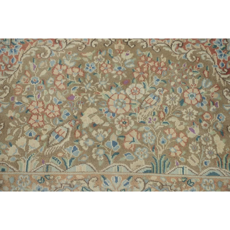 Hand Knotted Oriental 100% Wool Carpet Traditional Floral Brown Kerman Area Rug - 2' 9'' X 1' 10''