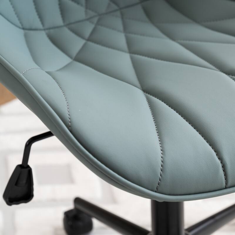 Armless Swivel Office Chair, Faux Leather Task Chairs with Wheels