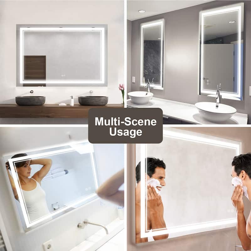 Frameless LED Lighted Anti-Fog Tempered Glass Bathroom Vanity Mirror - 20"x28"