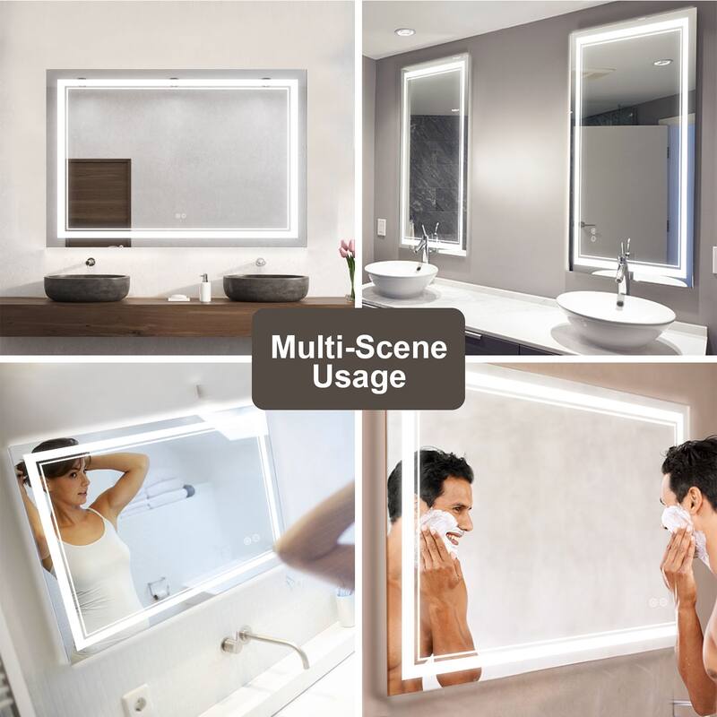 KIOTEE Frameless Front lit LED Lighted Anti-Fog Tempered Glass Bathroom Vanity Mirror with ETL and 3-Year Warranty