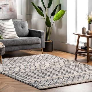 Nuloom Beige Geometric Moroccan Trellis Shag Rug