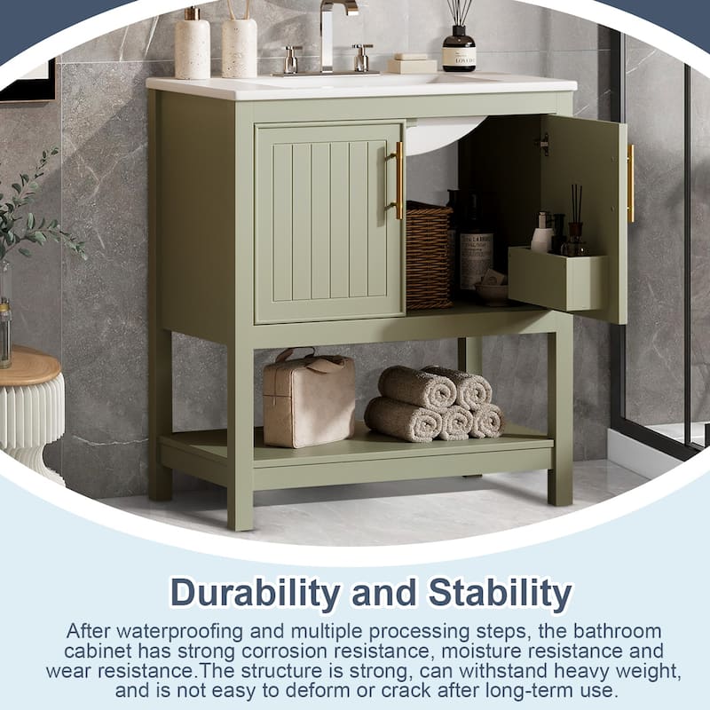 30-Inch Bathroom Vanity with Ceramic Sink and Versatile Storage