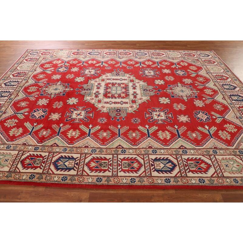 Geometric Red Kazak Area Rug Handmade Wool Carpet - 8'5"x 11'3"