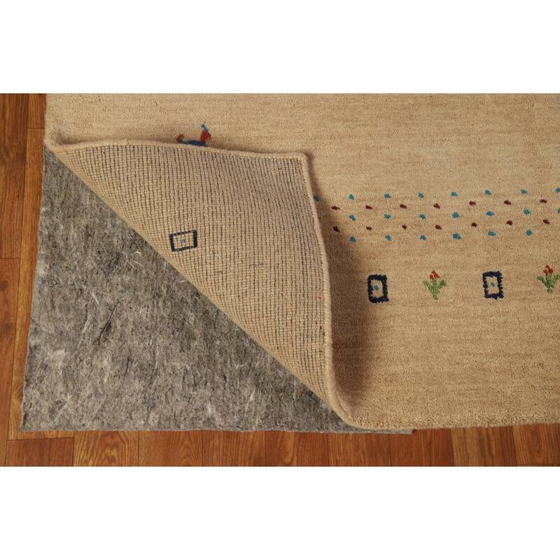 Tribal Gold Gabbeh Oriental Area Rug Hand-Knotted Modern Wool Carpet - 4'8" x 6'6"