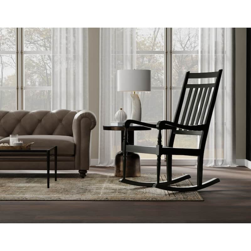 Wooden Slat Outdoor Patio Rocker Chair - 45" - Black