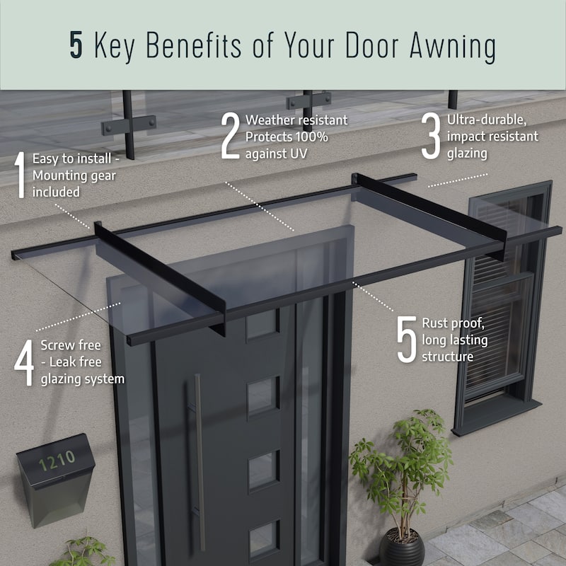 Garamond 3 ft. Gray/Clear Door and Window Fixed Awning