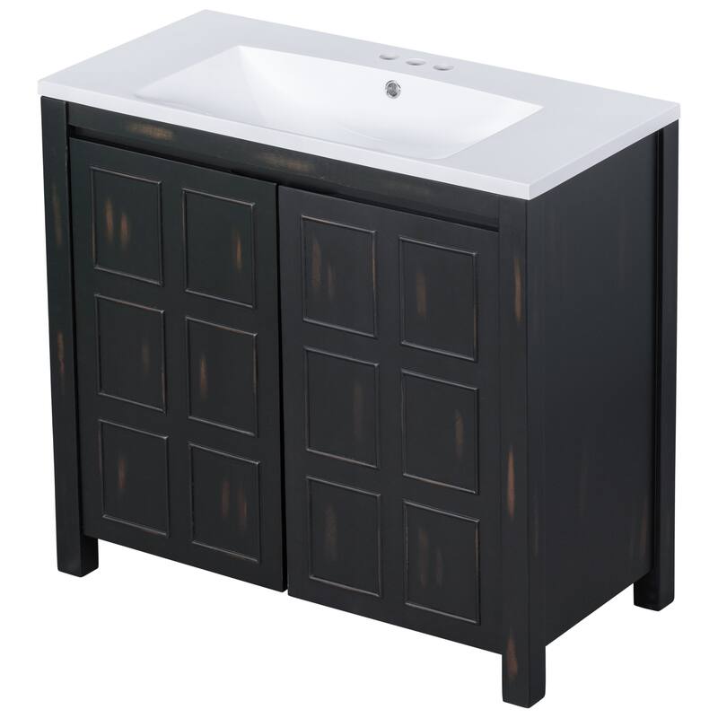 36 Inch Bathroom Vanity with Ceramic Sink,Solid Wood Framework