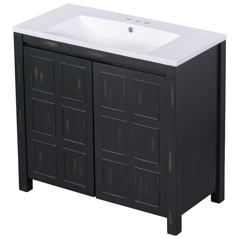 GDFStudio - Elysia Wood & Ceramic Bathroom Vanity with Sink & Storage Cabinet Organizer