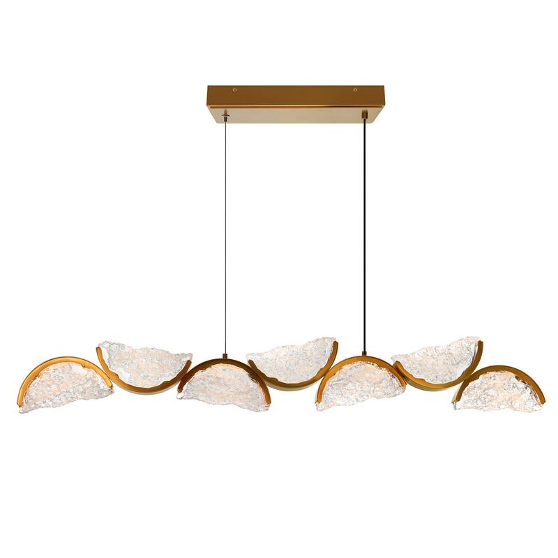 Moon Integrated LED 54in Brass Chandelier with Handcrafted Glass