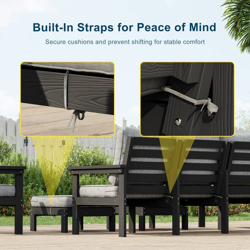 All-weather HIPS Outdoor Sofa Set with Detachable Cushions (Set of 5)