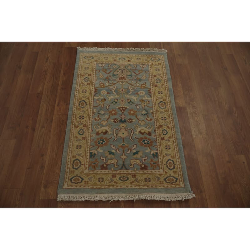 Hand Knotted Oriental 100% Wool Carpet Traditional All-Over Navy Blue & Blues Ziegler Area Rug - 3' 1'' X 2' 0''