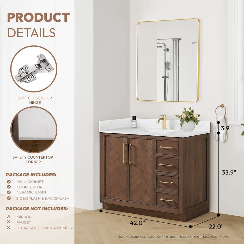 Jakarta Bath Vanity with Quartz Stone Top without Mirror