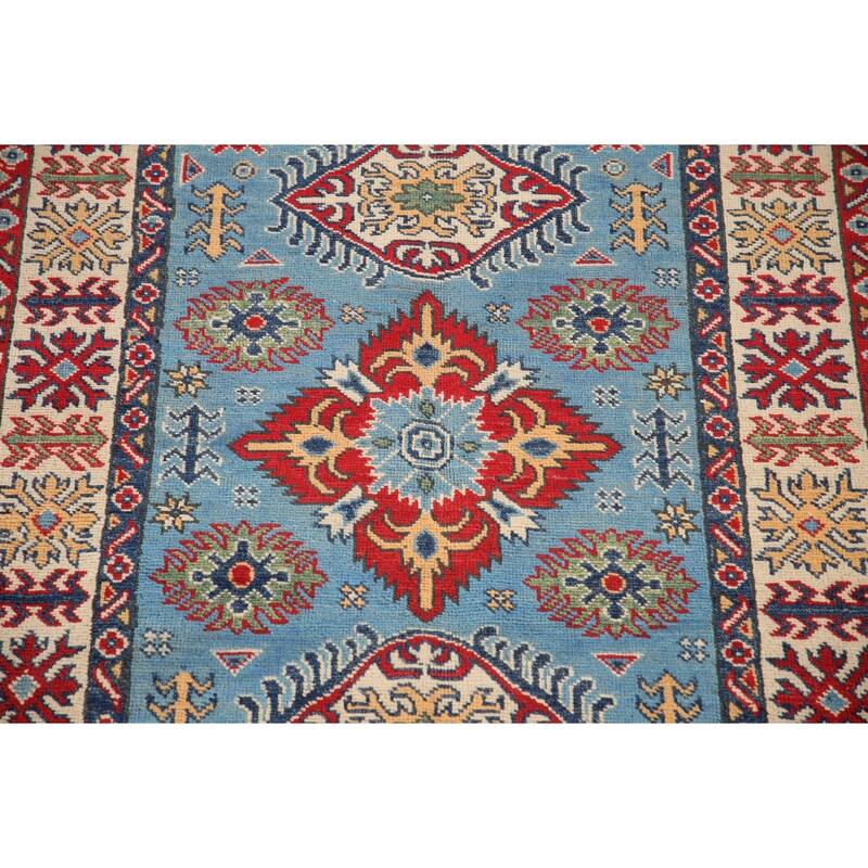 Blue Kazak Oriental Accent Rug Handmade Wool Carpet - 3'3"x 4'11"