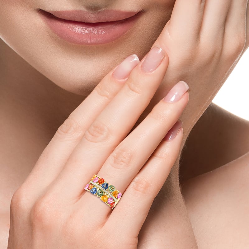 EFFY 14K Gold Diamond Multi Sapphire Ring
