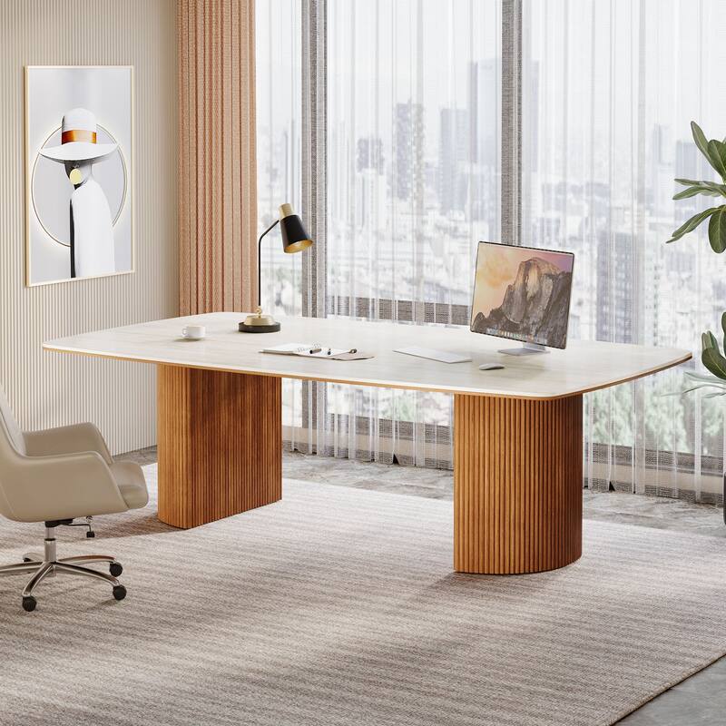 78.74" Extra Long Executive Computer Desk, Home Office Study Workstation Desk Collaboration Boss Desk
