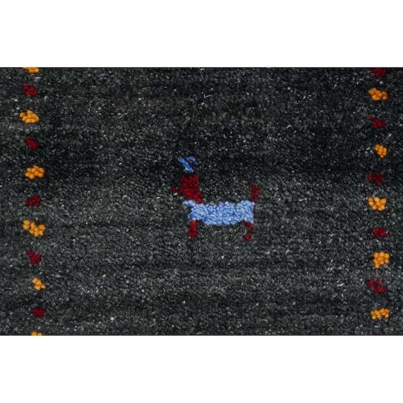 Hand Knotted Oriental 100% Wool Carpet Tribal Animal Pictorial Greys & Charcoal Gabbeh Area Rug - 8' 0'' X 7' 11''