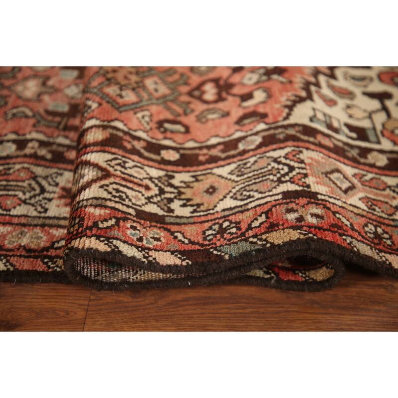 Hand Knotted Oriental 100% Wool Carpet Traditional Geometric Red Hamedan Runner Rug - 10' 3'' X 3' 6''