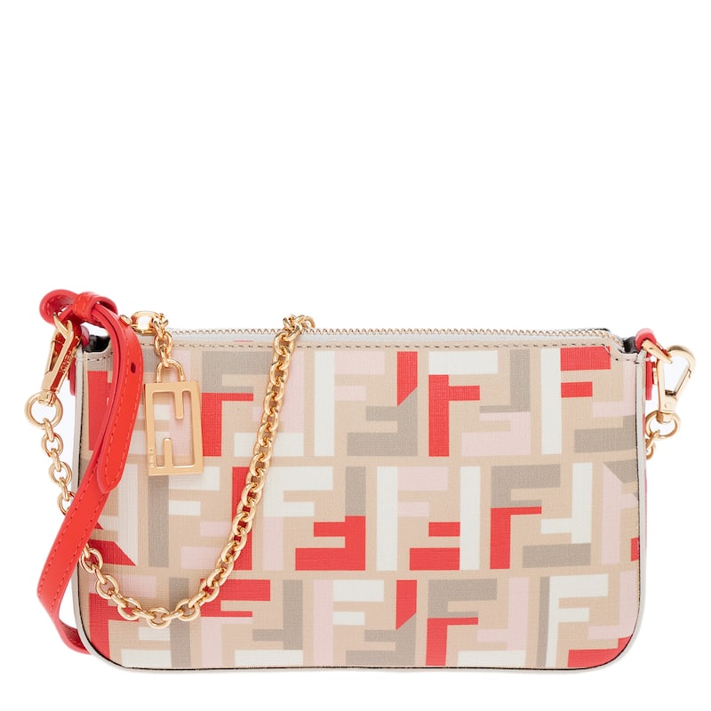 Fendi Baguette Pouch on Chain - Beige and Multicolor