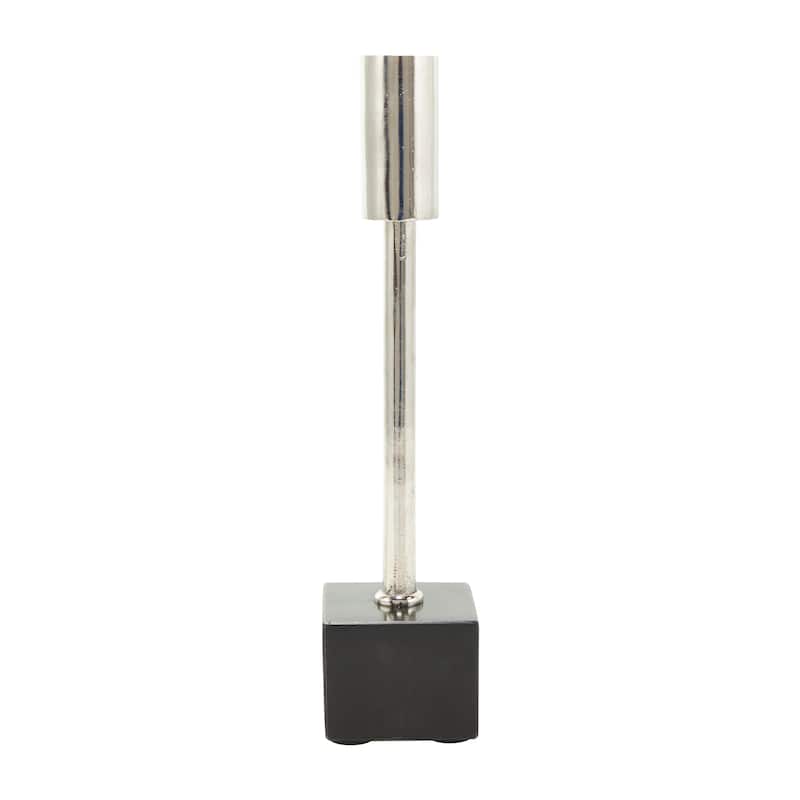 Silver or Black Aluminum Slim Candle Holder with Black Block Bases (Set of 2)