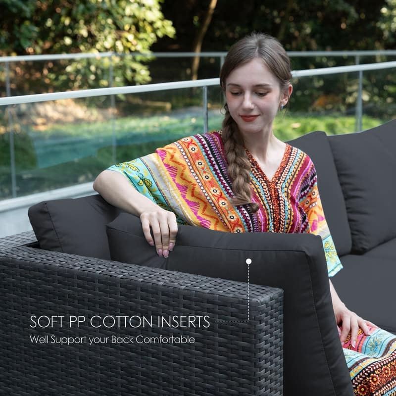 FINCATI Outdoor High-back Wicker Patio Sectional Set, 500 lbs Luxury Oversized Conversation Set, Spacious Couch Set