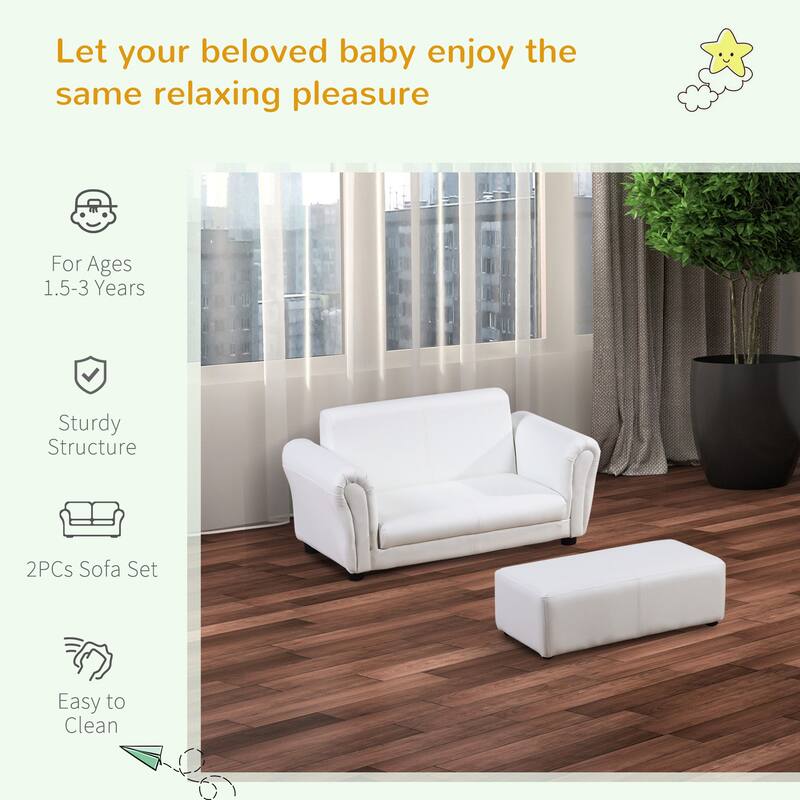 Qaba Kids Sofa Set with Footstool for Toddlers and Babies