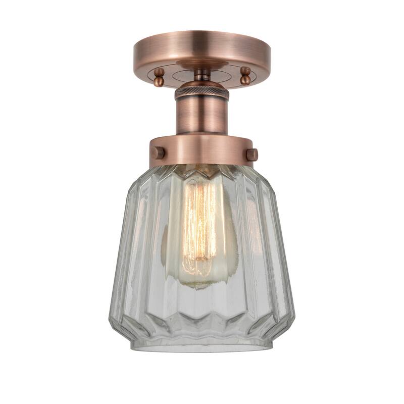 Innovations Lighting Chatham - 1 Light 7" Semi-Flush Mount - Clear/Antique Copper