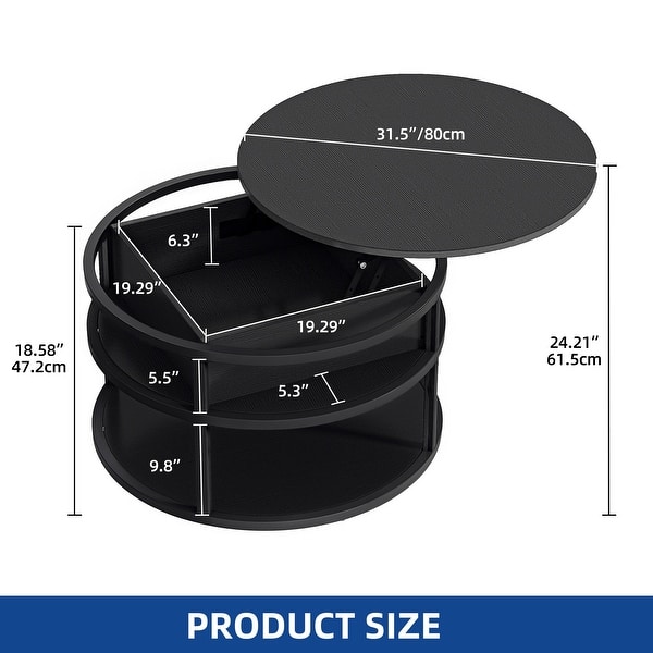 dimension image slide 4 of 8, Moasis Round Lift Top Coffee Table with Hidden Storage