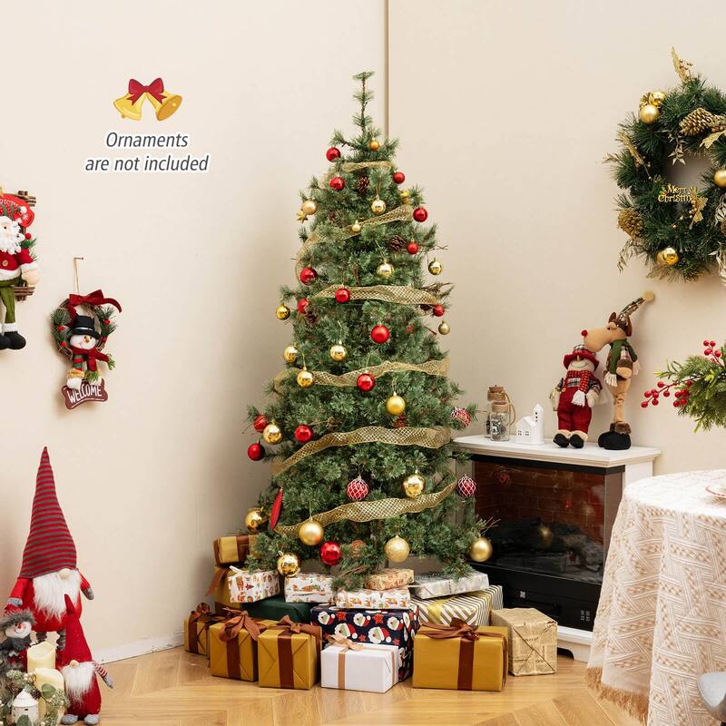 Costway 6/7/8 FT Artificial Christmas Tree with 370/502/702 Branch & - See Details - Green