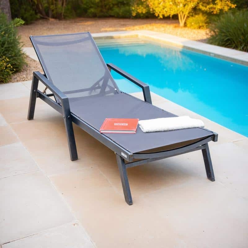 Marlin Outdoor Sun Chaise Lounge Chair with Arms - Stackable Mesh Recliner for Pool, Beach, Patio, Garden, Deck or Backyard