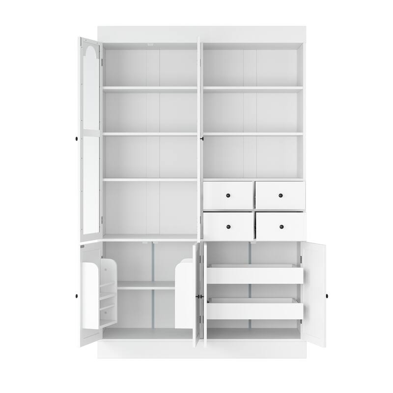 75" Freestanding Buffet with Hutch, Kitchen Pantry Cabinet with 4 Drawers, Door Shelves & Pull-Out Trays, Wood Storage Cupboard