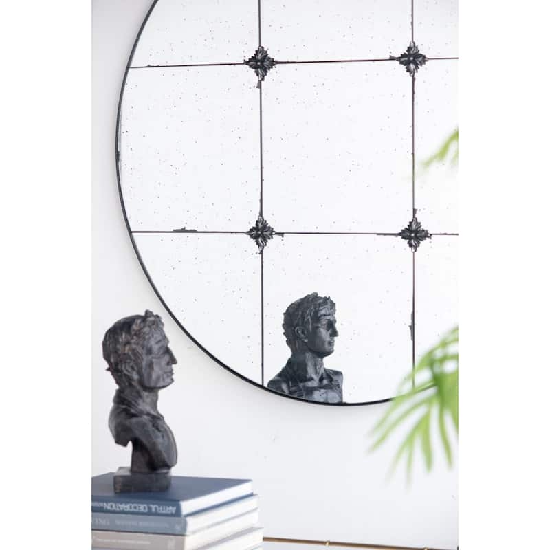 Antique Glass Floral Round Wall Mirror - 35.75"