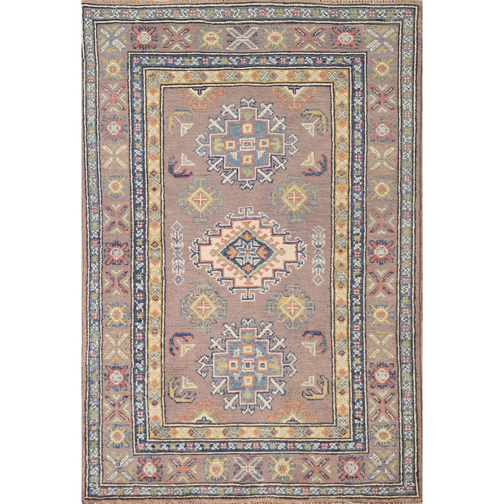 Kazak Accent Rug Hand-Knotted Wool Carpet - 2'7" x 4'2"