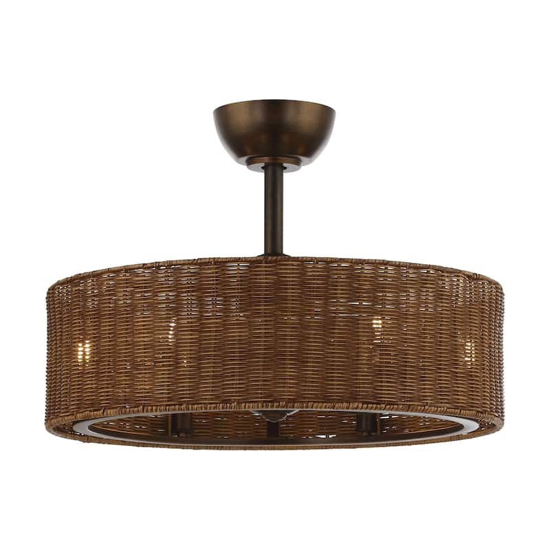 24" Rustic Rattan 6-Speed Caged Ceiling Fan Chandelier with Remote