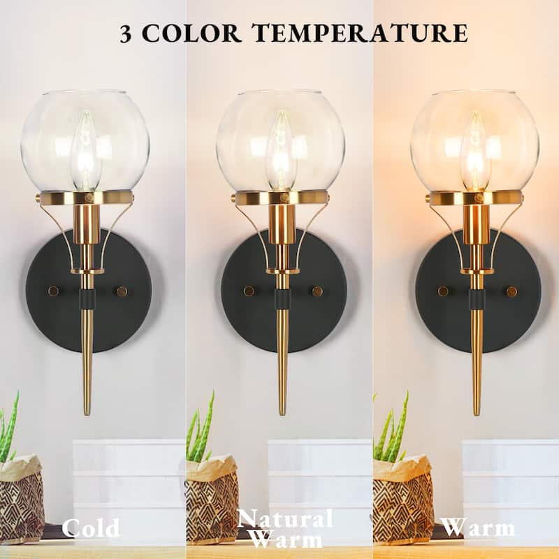 Beta Modern 1-Light Glass Armed Wall Sconces Gold Black Bathroom Vanity Light - 5.1'' L x 7.1'' W x 12.6'' H