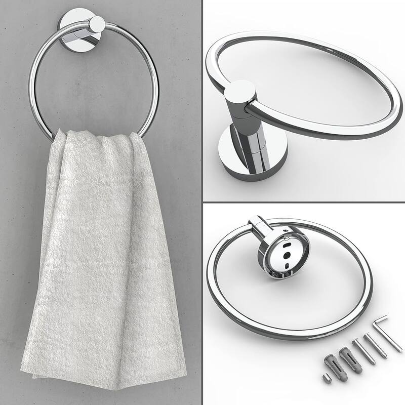 2-Piece Wall Mount Hardware Set 304 Stainless Steel Toilet Paper Holder and Towel Ring