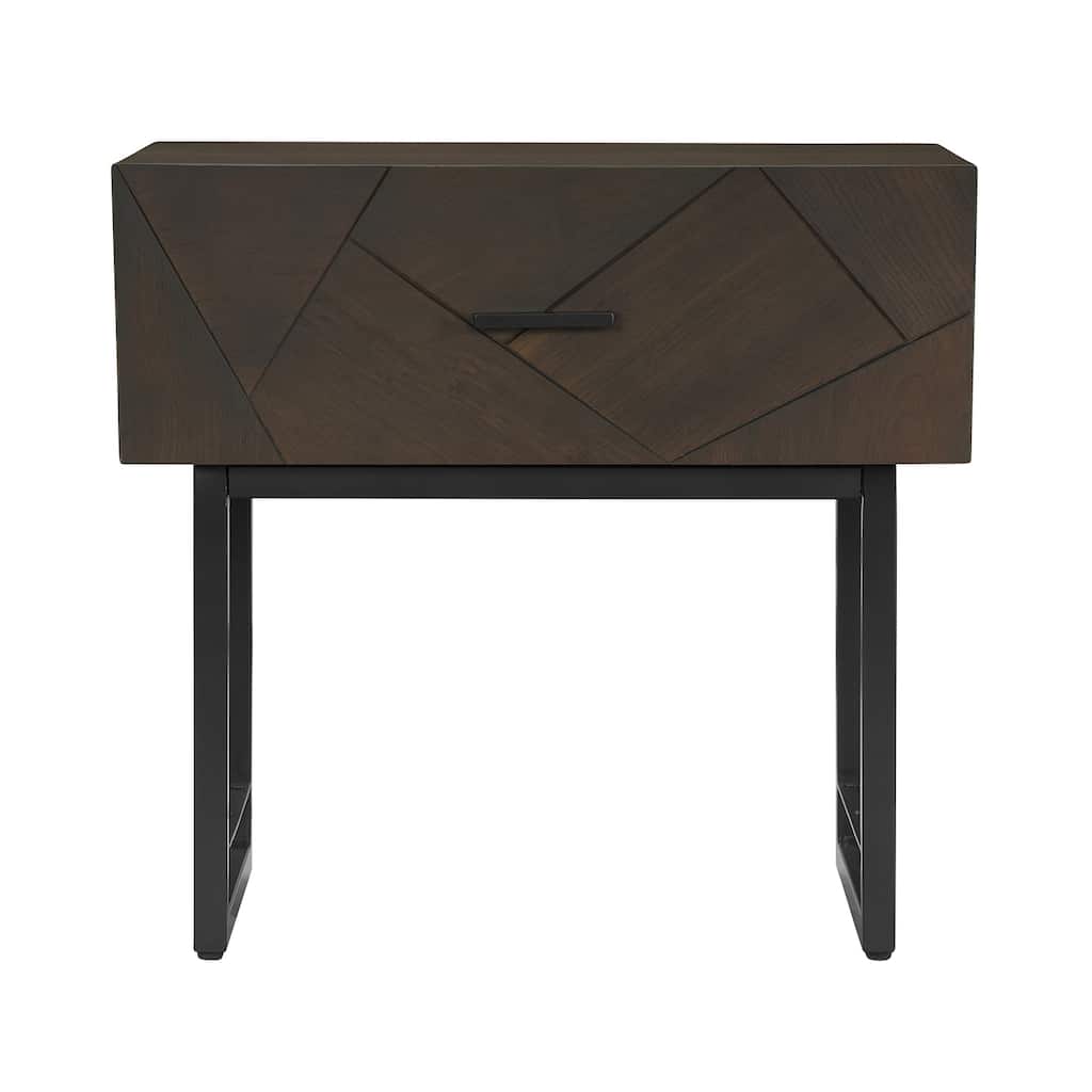 Oak Nightstand 1 Drawer Bedside Table with Metal Legs - Modern Bedroom Furniture