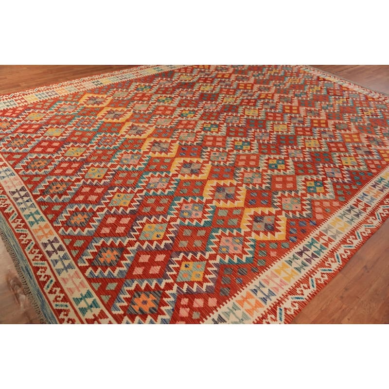 Reversable Kilim Oriental Area Rug Flatweave Living Room Wool Carpet - 9'7"x 13'0"