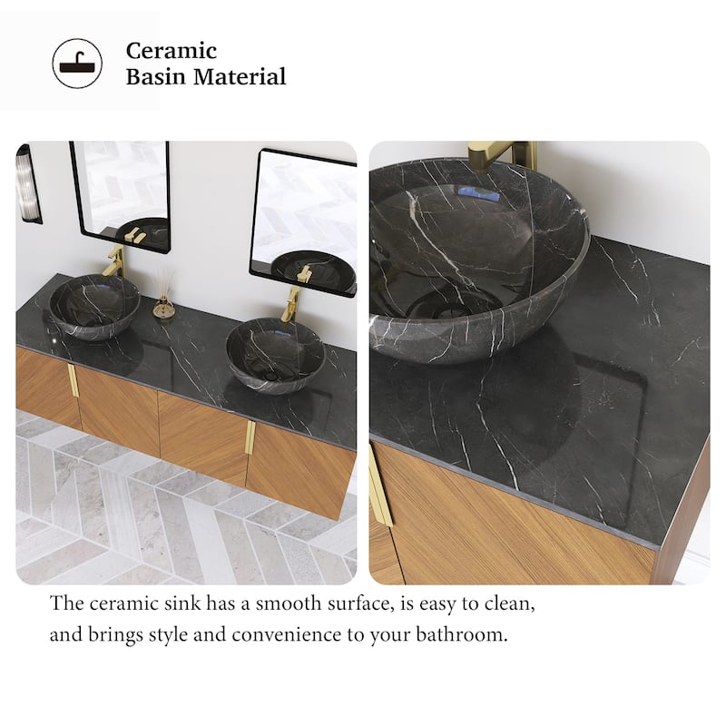 Wall-Mounted Bathroom Vanity with Stone White Ceramic Sink