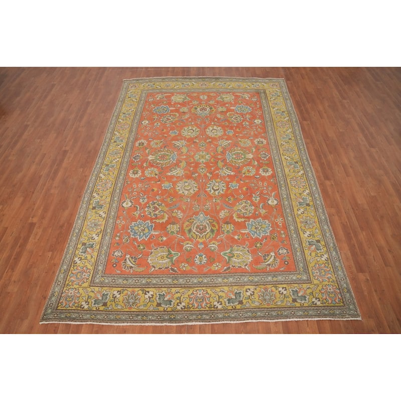 Hand Knotted Oriental 100% Wool Carpet Traditional All-Over Oranges & Rust Tabriz Area Rug - 11' 3'' X 7' 7''