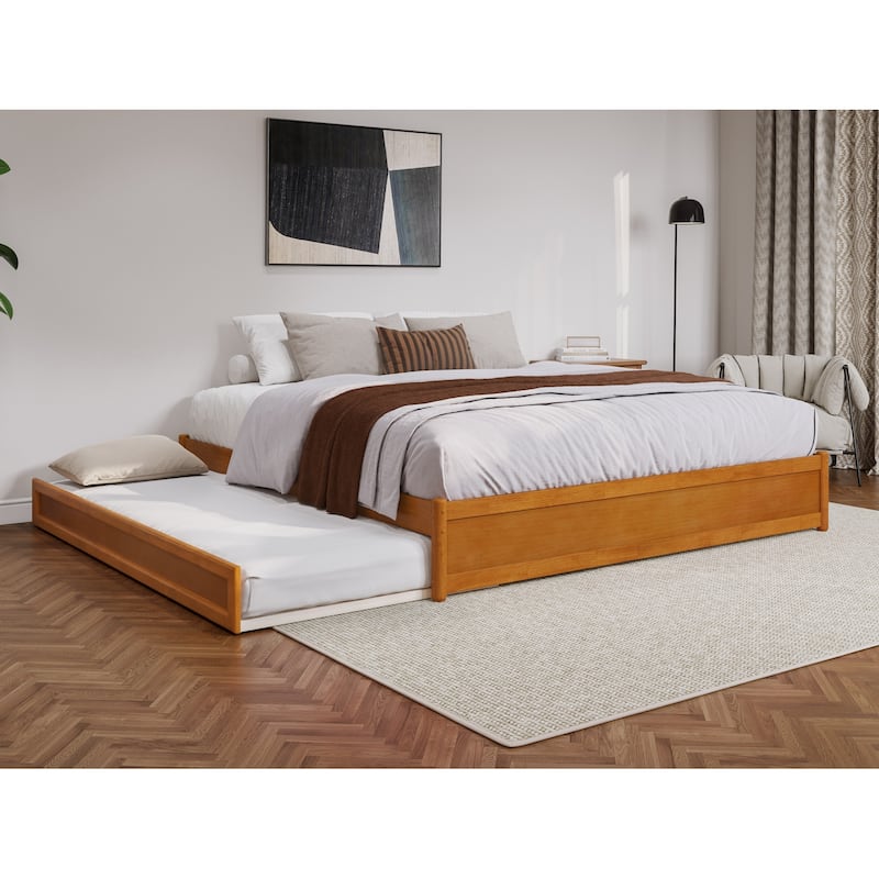 Barcelona Panel Platform Bed with Twin XL Trundle - Light Toffee - King