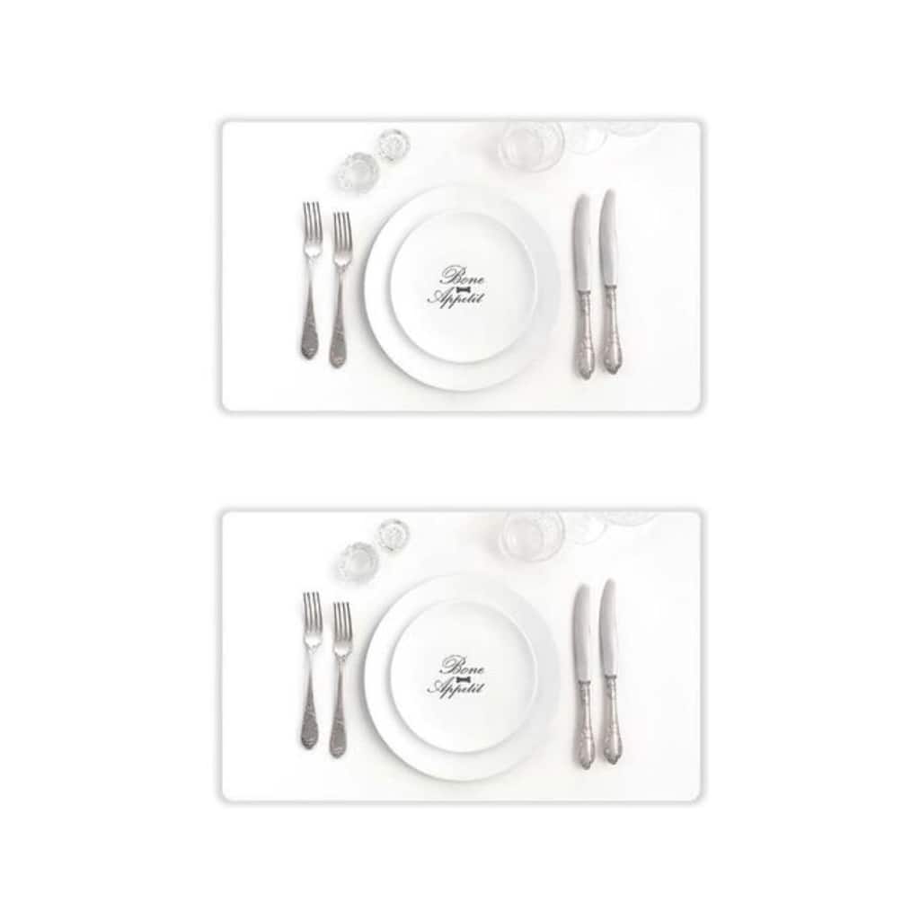 Abode Homewares Bone Appetit Melamine Pet Feeding Placemat - 19" x 11.5" - White - Set of 2