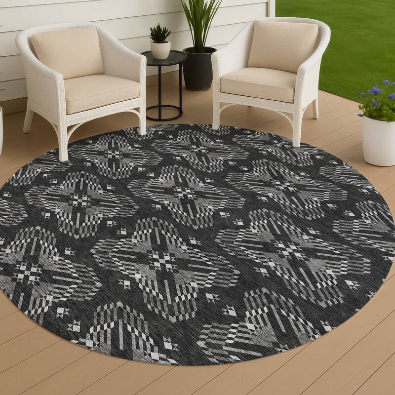 Machine Washable Indoor/ Outdoor Modern Frontenac Chantille Rug - Black - 8' x 8'